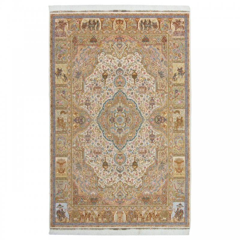Handwoven Carpet, Corner Medallion Layout, Wool and Silk on Silk Warp, Tabriz, 200 × 305 cm Ref 10600958