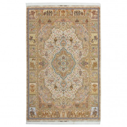 Handwoven Carpet, Corner Medallion Layout, Wool and Silk on Silk Warp, Tabriz, 200 × 305 cm Ref 10600958