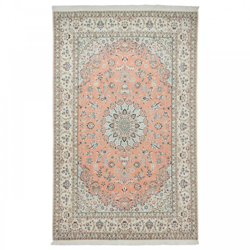 Handwoven Carpet, Corner Medallion Layout, Wool and Silk on Wool Warp, Nain, 207 × 329 cm Ref 10601013