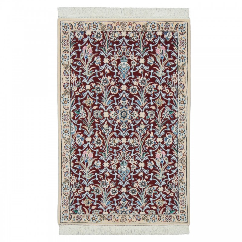 Handwoven Carpet, All-over Layout, Wool and Silk on Wool Warp, Nain, 80 × 123 cm Ref 10001328