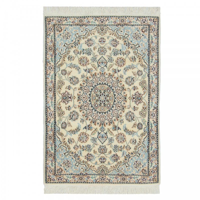 Handwoven Carpet, Corner Medallion Layout, Wool and Silk on Wool Warp, Nain, 82 × 115 cm Ref 10001335