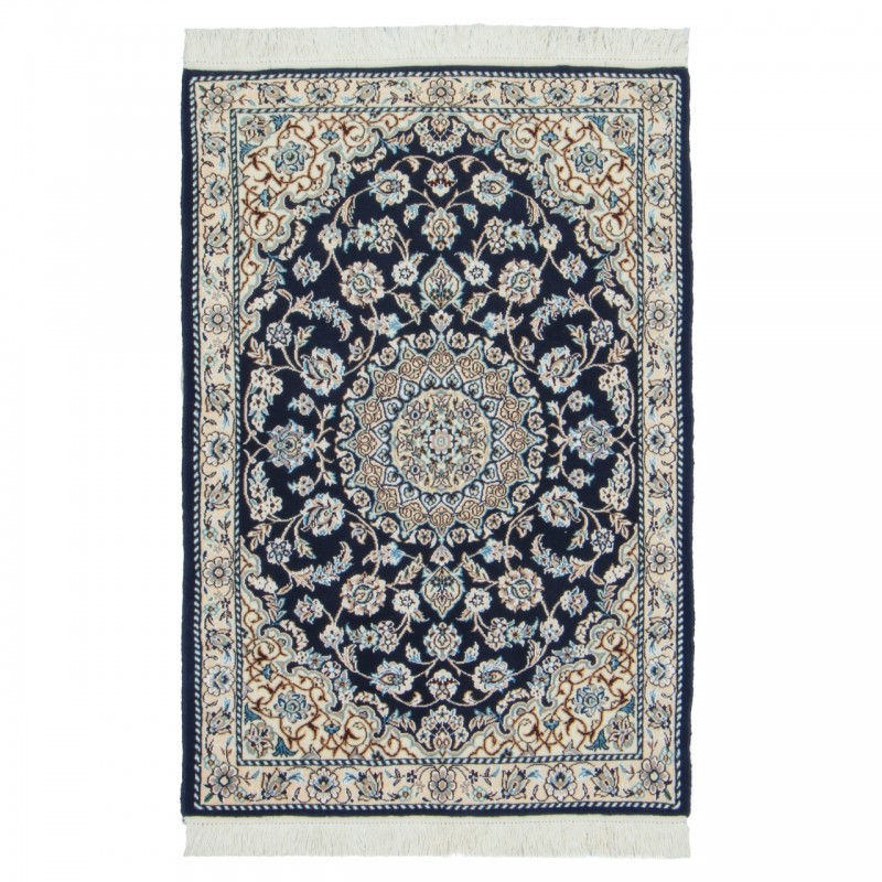 Handwoven Carpet, Corner Medallion Layout, Wool and Silk on Wool Warp, Nain, 80 × 117 cm Ref 10001339