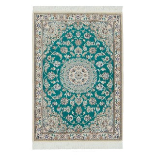 Handwoven Carpet, Corner Medallion Layout, Wool and Silk on Wool Warp, Nain, 82 × 117 cm Ref 10001340