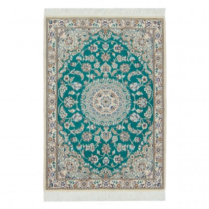 Handwoven Carpet, Corner Medallion Layout, Wool and Silk on Wool Warp, Nain, 82 × 117 cm Ref 10001340