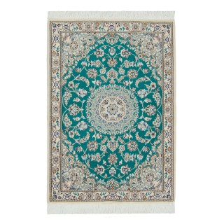 Handwoven Carpet, Corner Medallion Layout, Wool and Silk on Wool Warp, Nain, 82 × 117 cm Ref 10001341