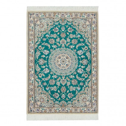 Handwoven Carpet, Corner Medallion Layout, Wool and Silk on Wool Warp, Nain, 82 × 117 cm Ref 10001341