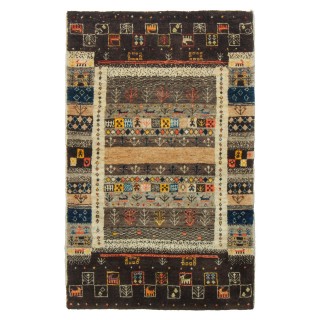 Handwoven Gabbeh, Border Motifs Layout, All Wool, Shiraz, 83 × 133 cm Ref 50101357