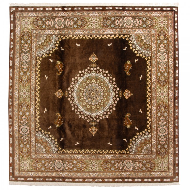 Handwoven Carpet, Plain Field Layout, All Silk, Tabriz, 268 × 275 cm Ref 10700641