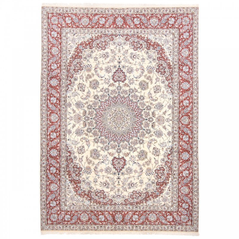 Handwoven Carpet, Corner Medallion Layout, Wool and Silk on Cotton Warp, Nain, 249 × 352 cm Ref 10800794