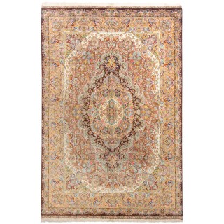Handwoven Carpet, Corner Medallion Layout, All Silk, Qom, 245 × 360 cm Ref 10800802