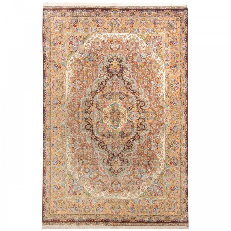 Handwoven Carpet, Corner Medallion Layout, All Silk, Qom, 245 × 360 cm Ref 10800802