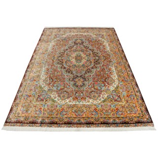 Handwoven Carpet, Corner Medallion Layout, All Silk, Qom, 245 × 360 cm Ref 10800802