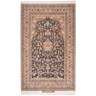 Handwoven Carpet, Mihrab Layout, Wool and Silk on Silk Warp, Isfahan, 152 × 241 cm Ref 10300846