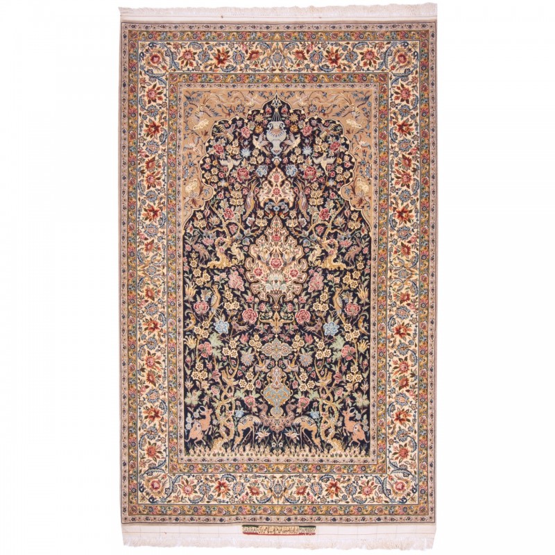 Handwoven Carpet, Mihrab Layout, Wool and Silk on Silk Warp, Isfahan, 152 × 241 cm Ref 10300846