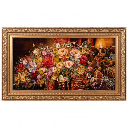 Handwoven Pictorial Rug, All-over Layout, Wool and Silk on Silk Warp, Tabriz, 107 × 55 cm Ref 70000877