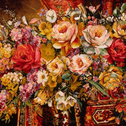 Handwoven Pictorial Rug, All-over Layout, Wool and Silk on Silk Warp, Tabriz, 107 × 55 cm Ref 70000877