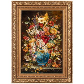 Handwoven Pictorial Rug, All-over Layout, Wool and Silk on Silk Warp, Tabriz, 48 × 72 cm Ref 70000879