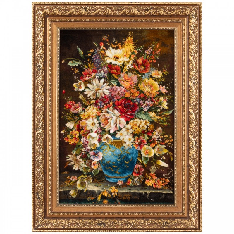 Handwoven Pictorial Rug, All-over Layout, Wool and Silk on Silk Warp, Tabriz, 48 × 72 cm Ref 70000879