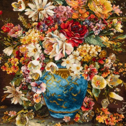 Handwoven Pictorial Rug, All-over Layout, Wool and Silk on Silk Warp, Tabriz, 48 × 72 cm Ref 70000879