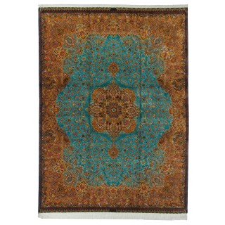 Handwoven Carpet, Corner Medallion Layout, All Silk, Qom, 300 × 408 cm Ref 11201452