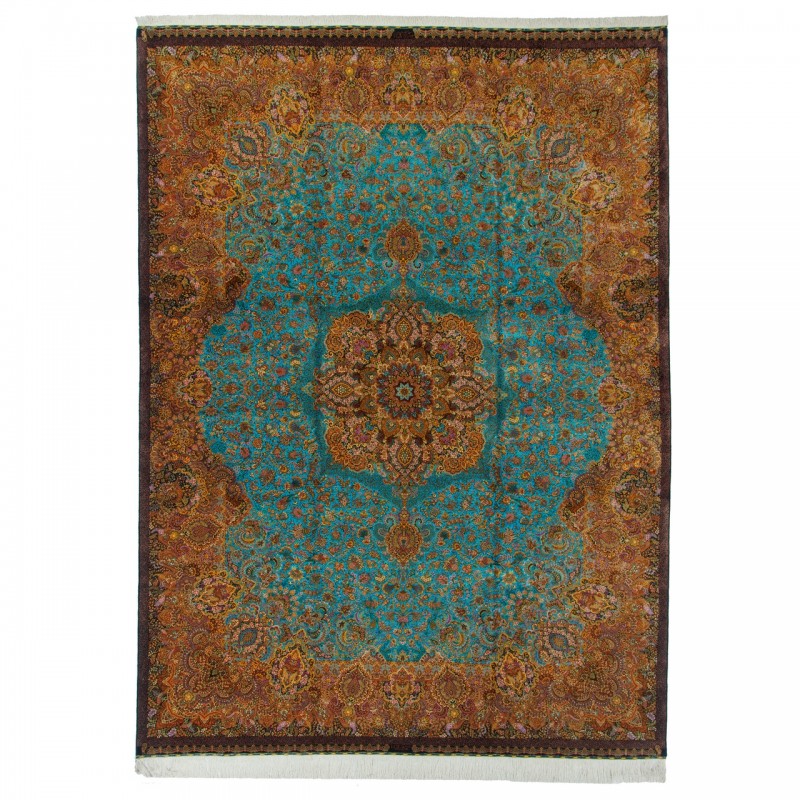 Handwoven Carpet, Corner Medallion Layout, All Silk, Qom, 300 × 408 cm Ref 11201452