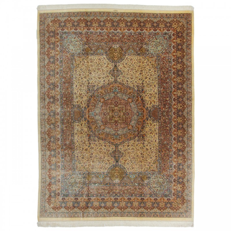Handwoven Carpet, Corner Medallion Layout, All Silk, Qom, 293 × 395 cm Ref 11101453