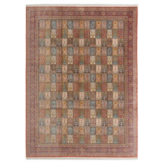 Handwoven Carpet, Striped Layout, All Silk, Qom, 295 × 397 cm Ref 11101454