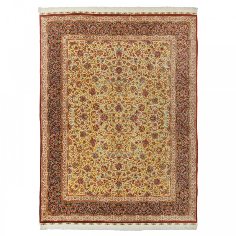 Handwoven Carpet, All-over Floral Layout, All Silk, Qom, 300 × 405 cm Ref 11201455