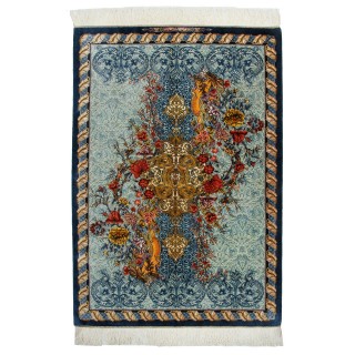 Handwoven Carpet, Medallion Layout, All Silk, Qom, 104 × 149 cm Ref 10101495