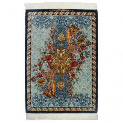 Handwoven Carpet, Medallion Layout, All Silk, Qom, 104 × 149 cm Ref 10101495