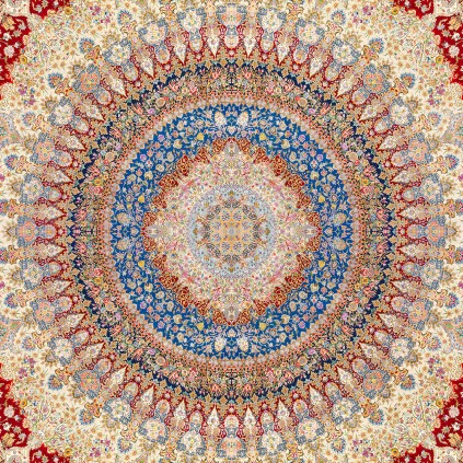 سجادة يدوية ، تصميم كامل، حرير كامل، قم، 2000 × 2000 سم الكود 140000729