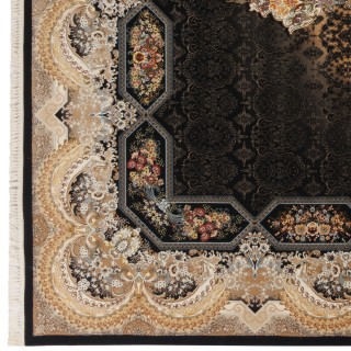 فرش ماشینی طرح ترنج دار گلدار، اکریلیک، سبک پارسی، کد 100001