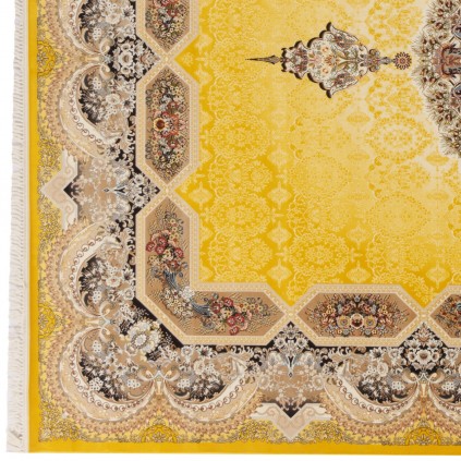 فرش ماشینی طرح ترنج دار گلدار، اکریلیک، سبک پارسی، کد 100001