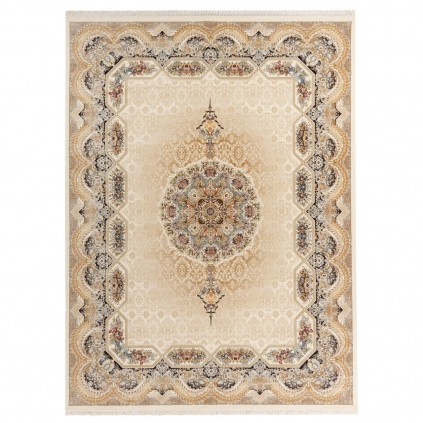 فرش ماشینی طرح ترنج دار گلدار، اکریلیک، سبک پارسی، کد 100001