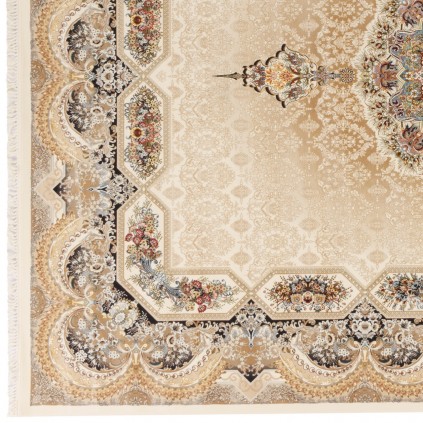 فرش ماشینی طرح ترنج دار گلدار، اکریلیک، سبک پارسی، کد 100001