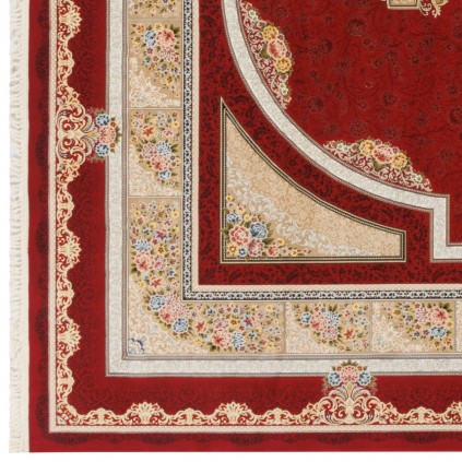 فرش ماشینی طرح لچک ترنج گلدار، اکریلیک، سبک پارسی، کد 100004