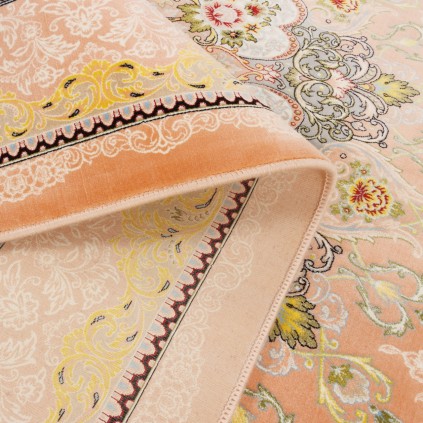 فرش ماشینی طرح لچک ترنج گلدار، اکریلیک، سبک پارسی، کد 100004