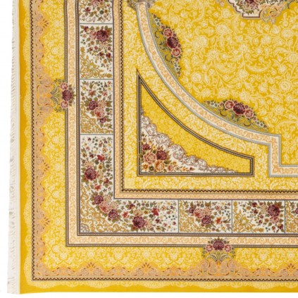 فرش ماشینی طرح لچک ترنج گلدار، اکریلیک، سبک پارسی، کد 100004