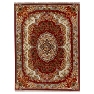 فرش ماشینی طرح لچک ترنج گلدار، اکریلیک، سبک پارسی، کد 100005