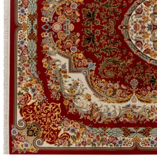 فرش ماشینی طرح لچک ترنج گلدار، اکریلیک، سبک پارسی، کد 100005