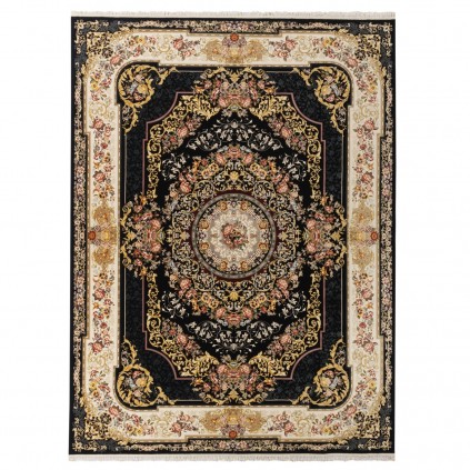 فرش ماشینی طرح لچک ترنج گلدار، اکریلیک، سبک پارسی، کد 100008