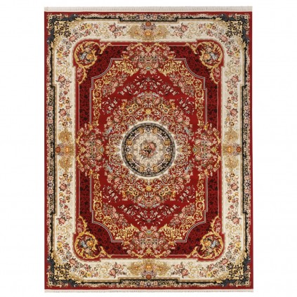 فرش ماشینی طرح لچک ترنج گلدار، اکریلیک، سبک پارسی، کد 100008