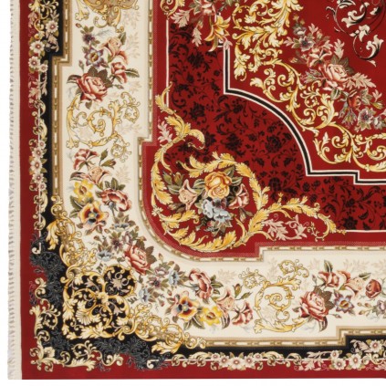 فرش ماشینی طرح لچک ترنج گلدار، اکریلیک، سبک پارسی، کد 100008