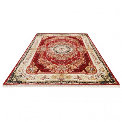 فرش ماشینی طرح لچک ترنج گلدار، اکریلیک، سبک پارسی، کد 100008