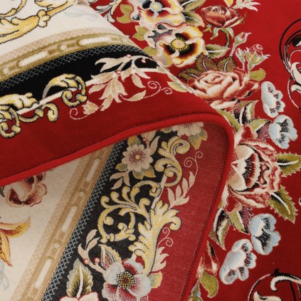 فرش ماشینی طرح لچک ترنج گلدار، اکریلیک، سبک پارسی، کد 100008