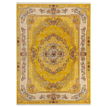 فرش ماشینی طرح لچک ترنج گلدار، اکریلیک، سبک پارسی، کد 100008