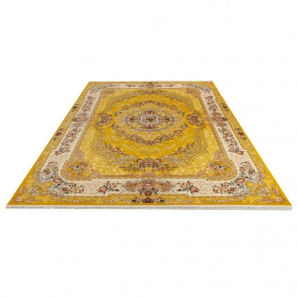 فرش ماشینی طرح لچک ترنج گلدار، اکریلیک، سبک پارسی، کد 100008