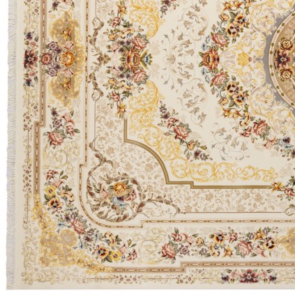 فرش ماشینی طرح لچک ترنج گلدار، اکریلیک، سبک پارسی، کد 100008