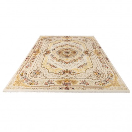 فرش ماشینی طرح لچک ترنج گلدار، اکریلیک، سبک پارسی، کد 100008