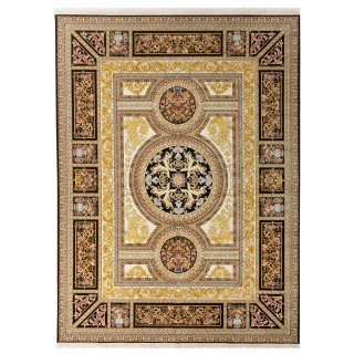 فرش ماشینی طرح ترنج دار گلدار، اکریلیک، سبک پارسی، کد 100010